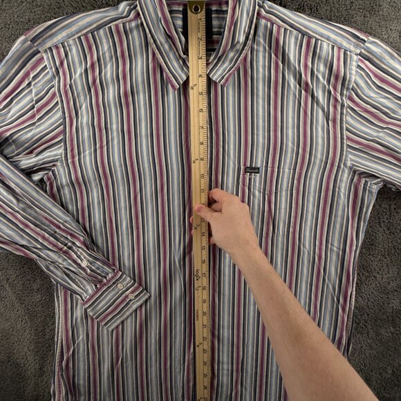 Faconnable Long Sleeve Button Up Shirt Men Cotton Striped Purple Gray Large - Picture 3 of 16